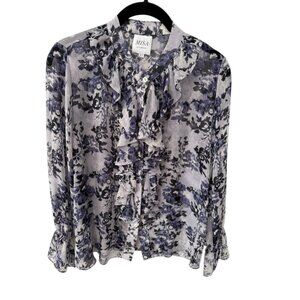 MISA Sheer Floral Ruffle Blouse Button Front Romantic Boho Top XS